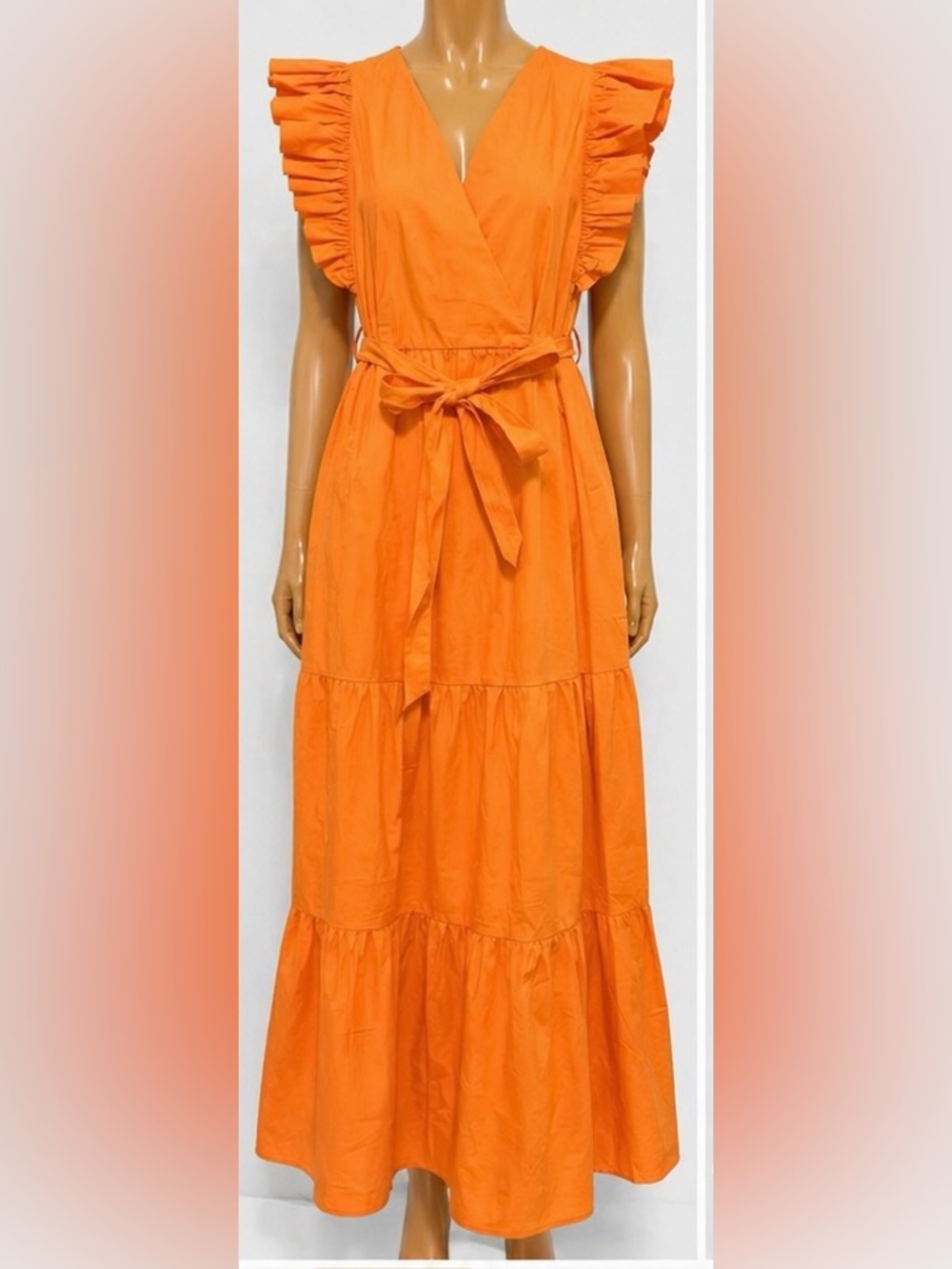 New York & Company Bright Orange Tiered Maxi Skirt with Self Tie
